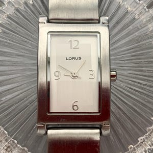 LORUS by SEIKO LADIES Silvery Rectangular White Dial Link Bracelet Vintage Watch | Sweep Second Hand | Quartz | Runs Well, See Item Details