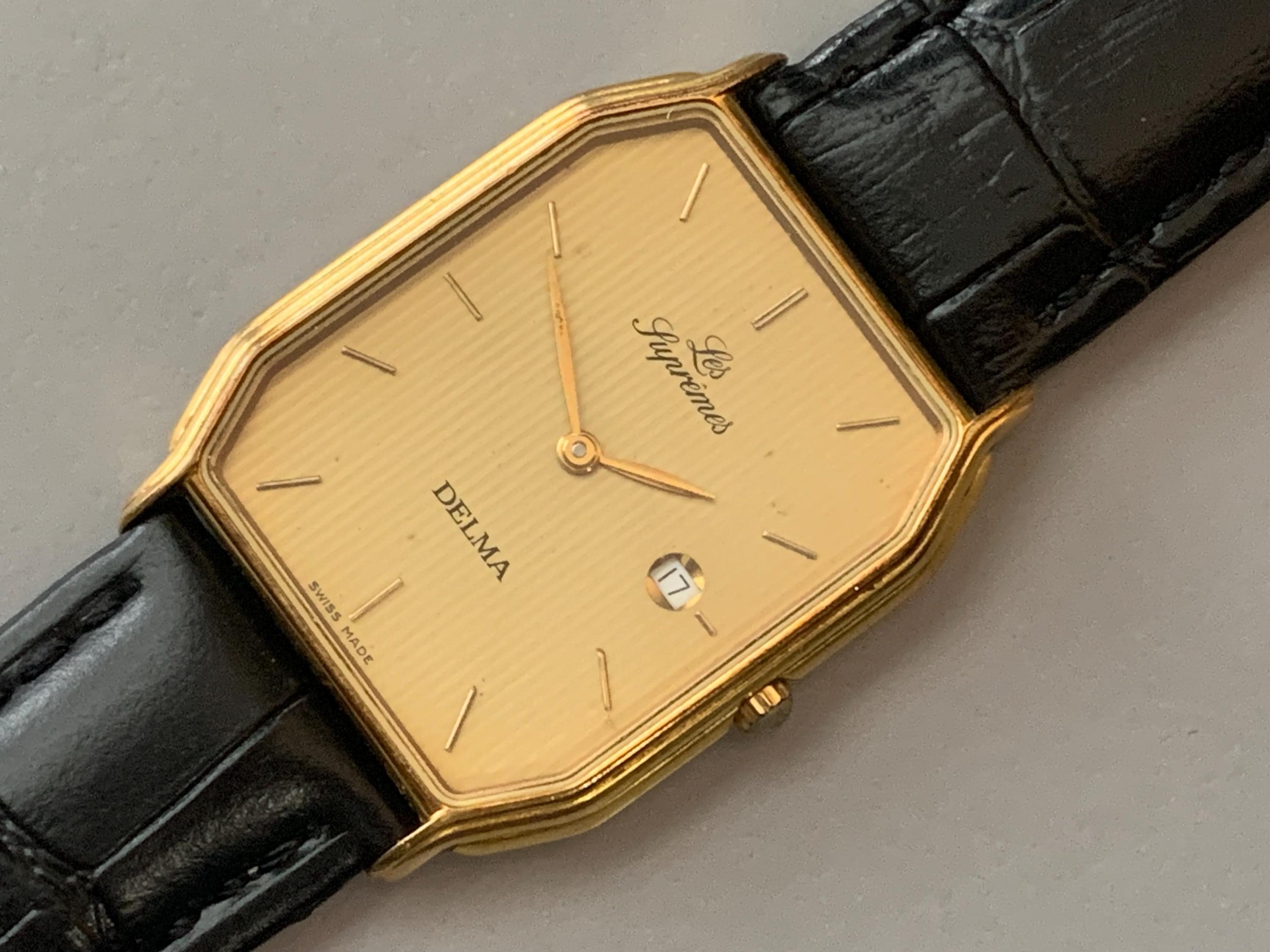 Mens Delma Les Supremes Watch: 18K Gold Plate Swiss Click & Read 