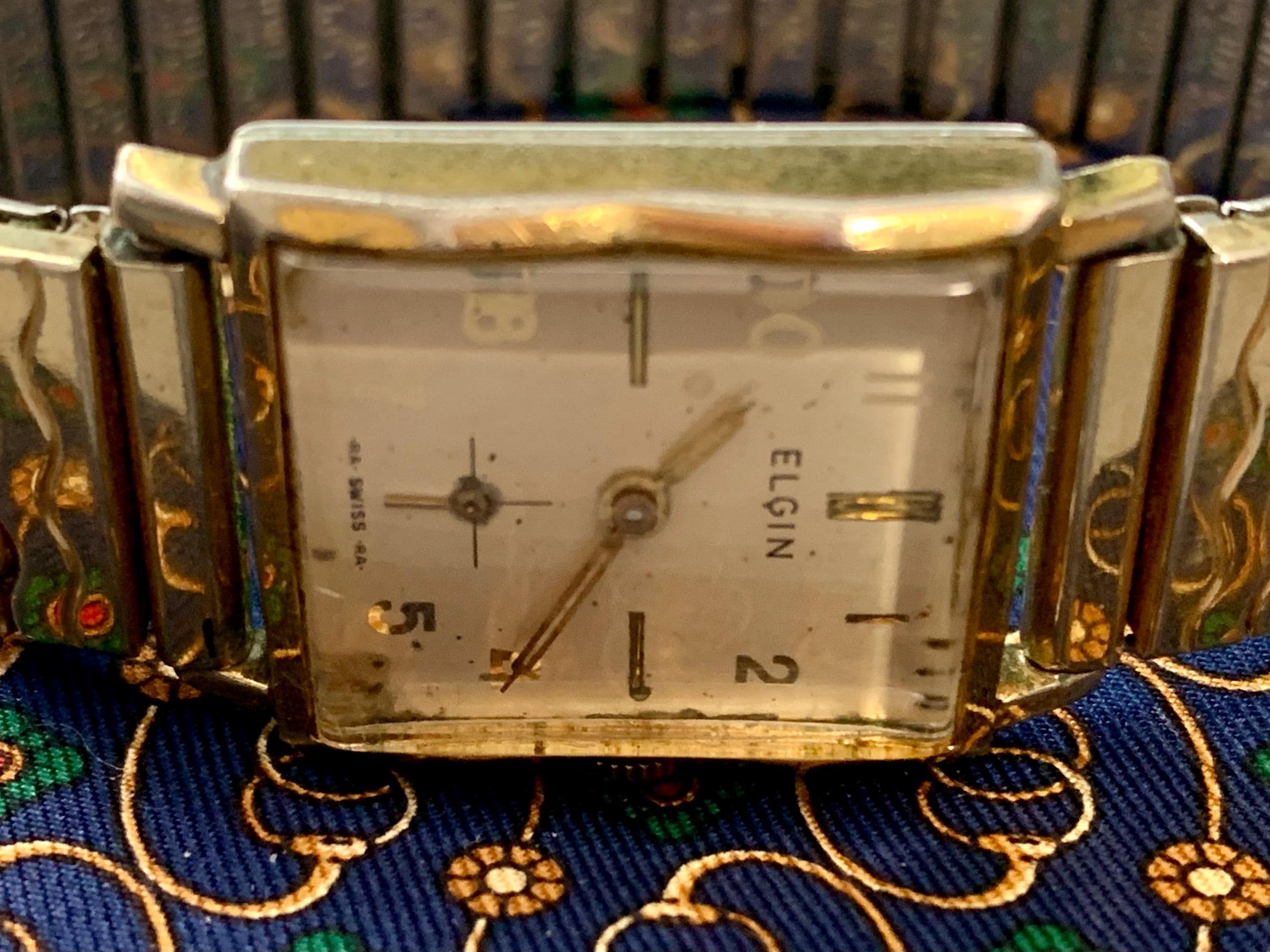Mens Vintage Elgin Watch: Gold Plate Art Deco Swiss 17 Jewels