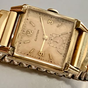 MENS Vintage Watch | SWISS CLINTON Art Deco Rose Gold Filled | Salmon Dial | Sub Seconds | High Grade 17 Jewels Wind | Runs Well