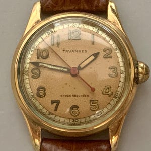 SWISS VINTAGE WATCH | Mens Tavannes Cyma 10K Rose Gold Filled Salmon Dial 1940s Red Sweep Second Hand | 17 Jewels Wind Up