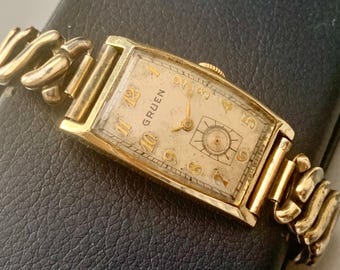 GRUEN MENS Art Deco Swiss Watch 10K Rolled Gold 17 Jewels | Click Item Details