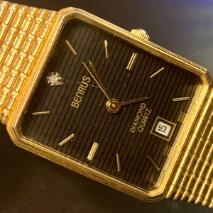MENS BENRUS WATCH Suave Diamond Black Dial Rectangular Date