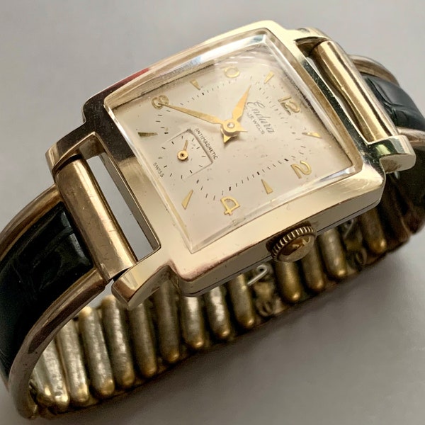 Ritzy ENDURA MENS SWISS 17 Jewels Art Deco Rectangular Vintage Watch, Sub Second Hand, Working, Ships Free! Click Item Details to Read More