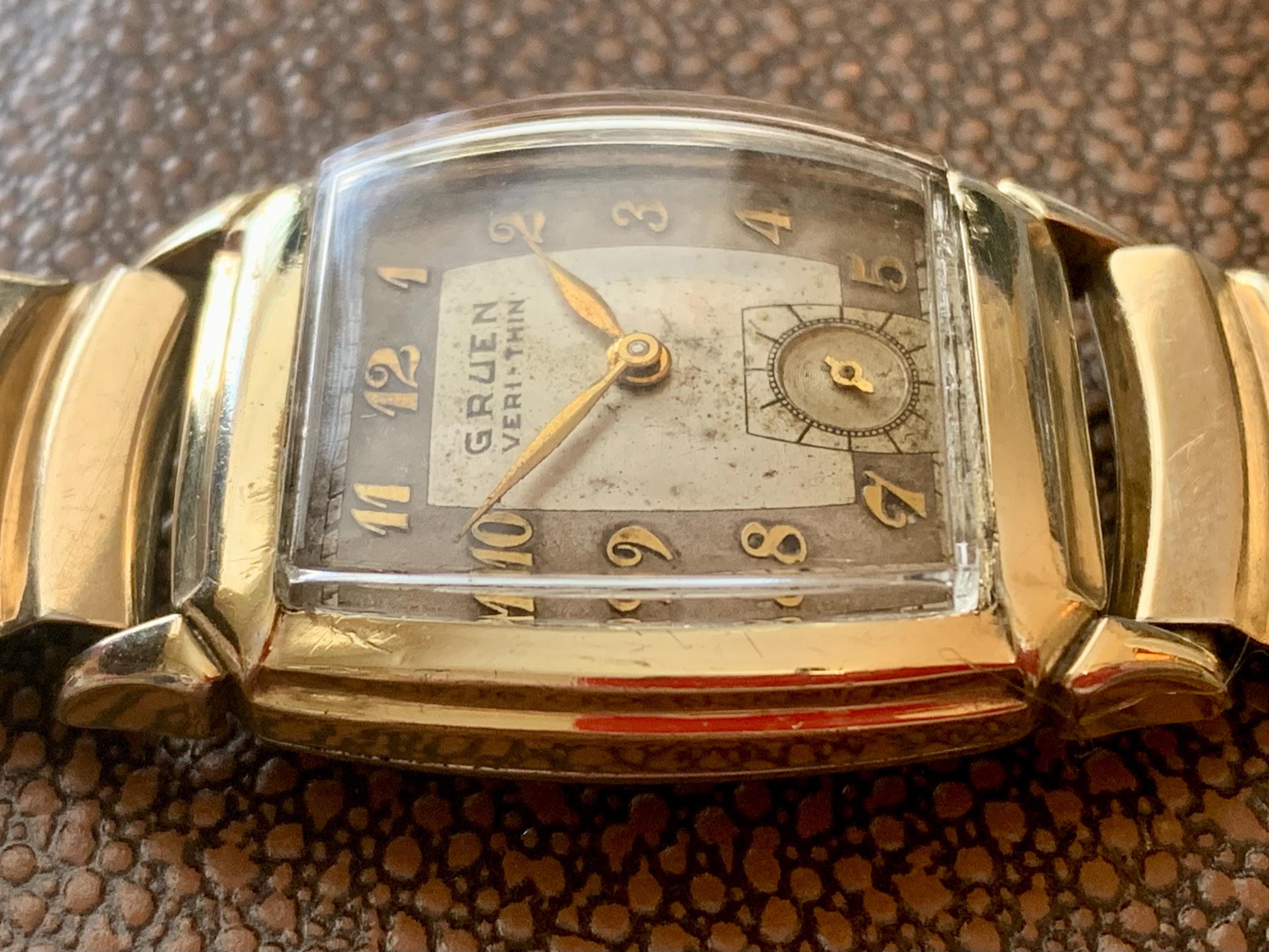Mens Gruen Veri-thin Art Deco Watch: 10K Gold Filled, Click & Read