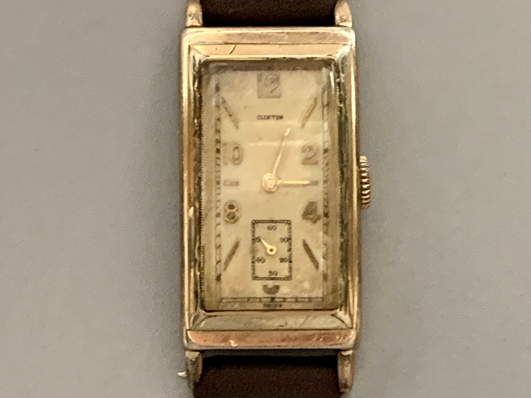 Vintage Men's Watch, Clinton Swiss Watch, Long Case Watch, Rectangular ...