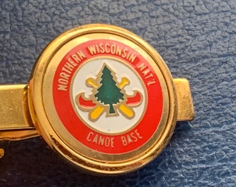 Northern Wisconsin National Canoe Base Tie Bar, Vintage Jewelry, Mens Jewelry, Tie Bar, Tie Clasp, Gold Metal, Enamel Emblem