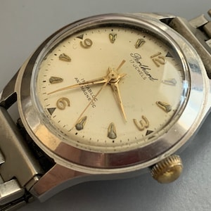 MENS SWISS MILITARY Perlhard by Camy Vintage Swiss 17 Jewels Wind Up Watch, Stainless Steel 1950s, Runs Well