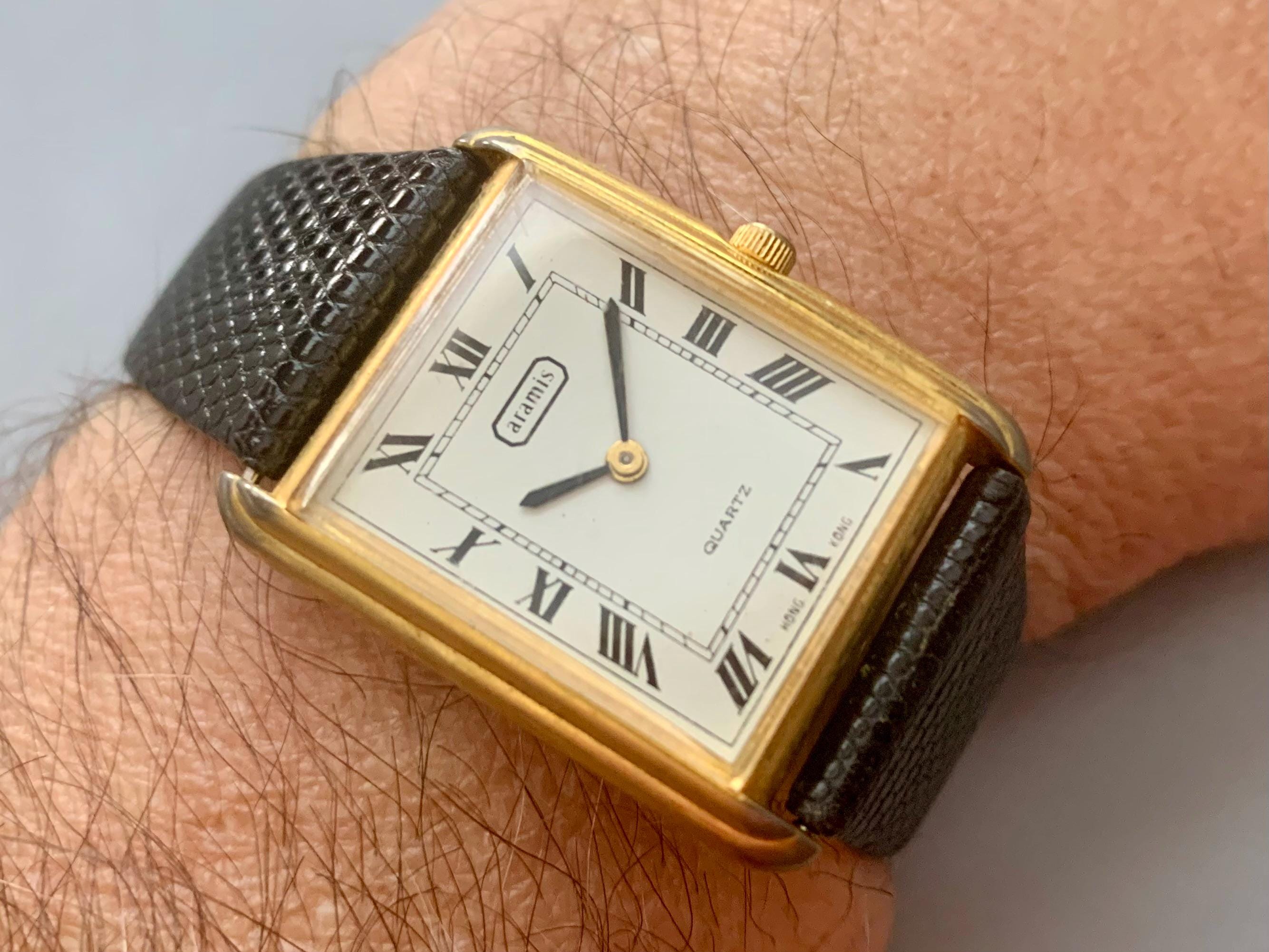 MENS Classic Rectangular ARAMIS WATCH by Helbros Gold Plated Roman