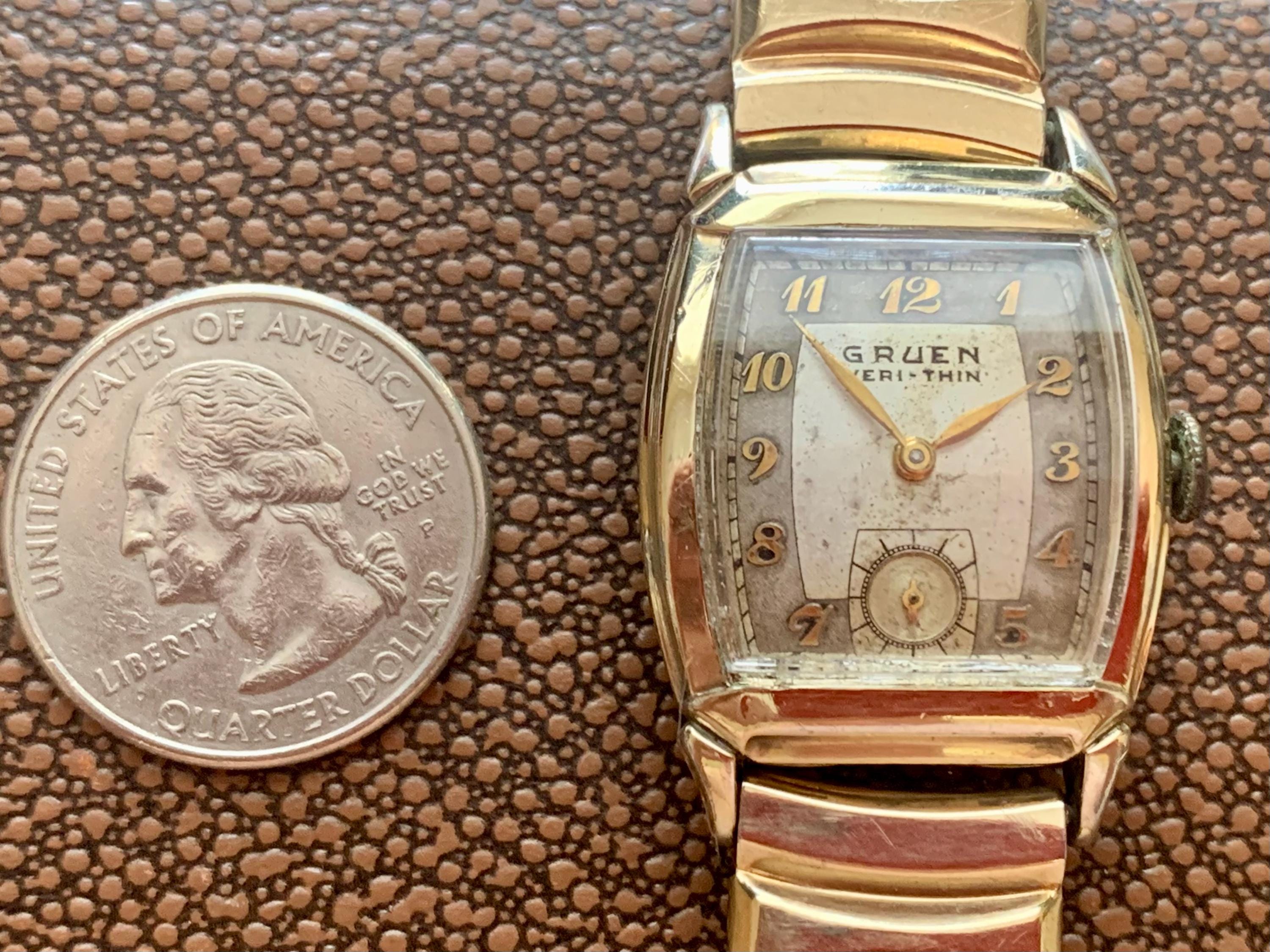 グラダリング　ペリドット　10k ヴィンテージ　vintage Mens Gruen Veri-thin Art Deco Watch: 10K Gold Filled, Click & Read
