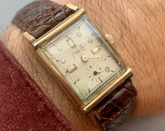 MILOS Mens Art Deco Watch Diamond Dial Rectangular Gold Filled Swiss Made Sub Second Hand V Click "Item Details" & "Learn More"