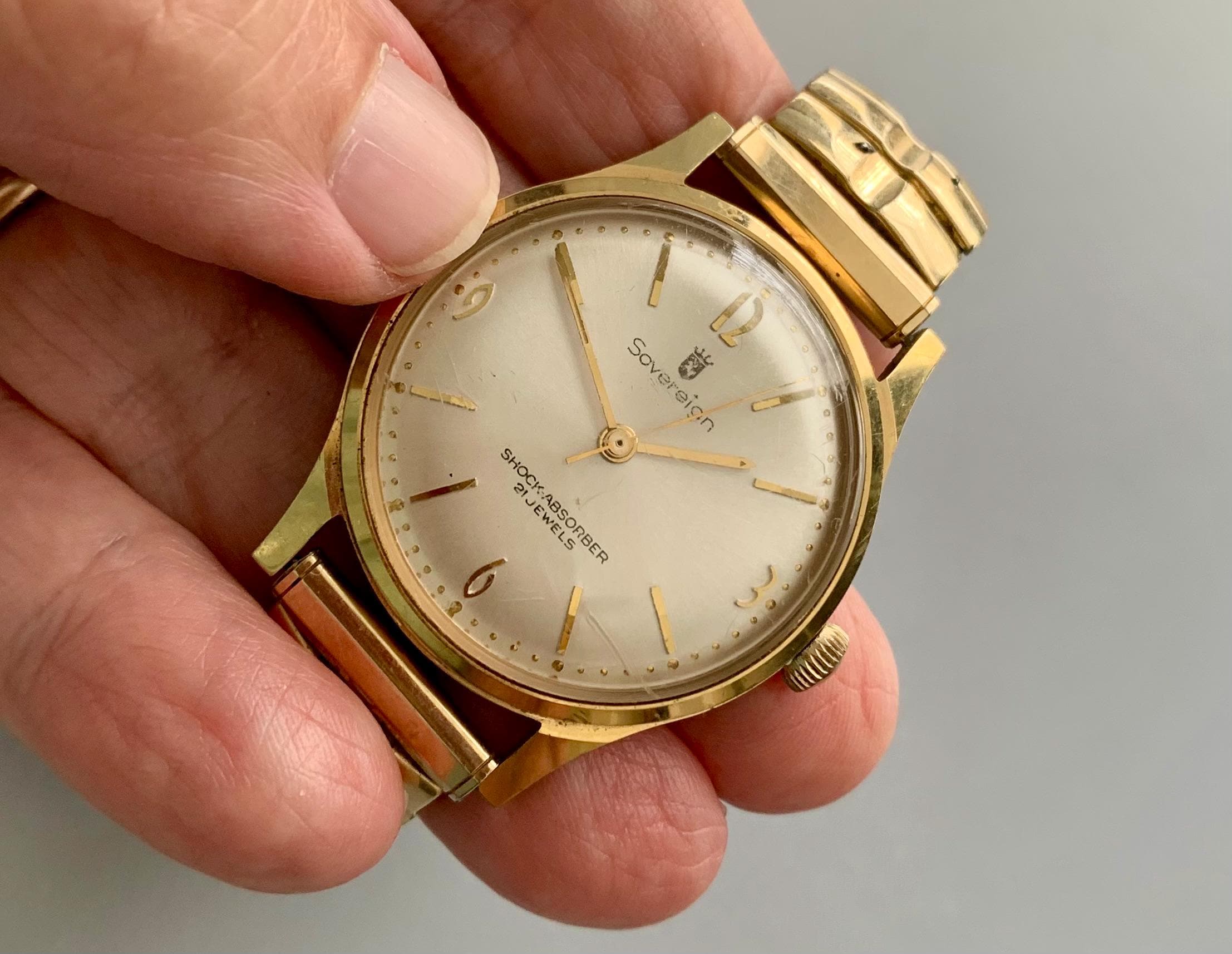 MENS BENRUS SOVEREIGN Vintage Watch: 21 Jewels Gold Plated 