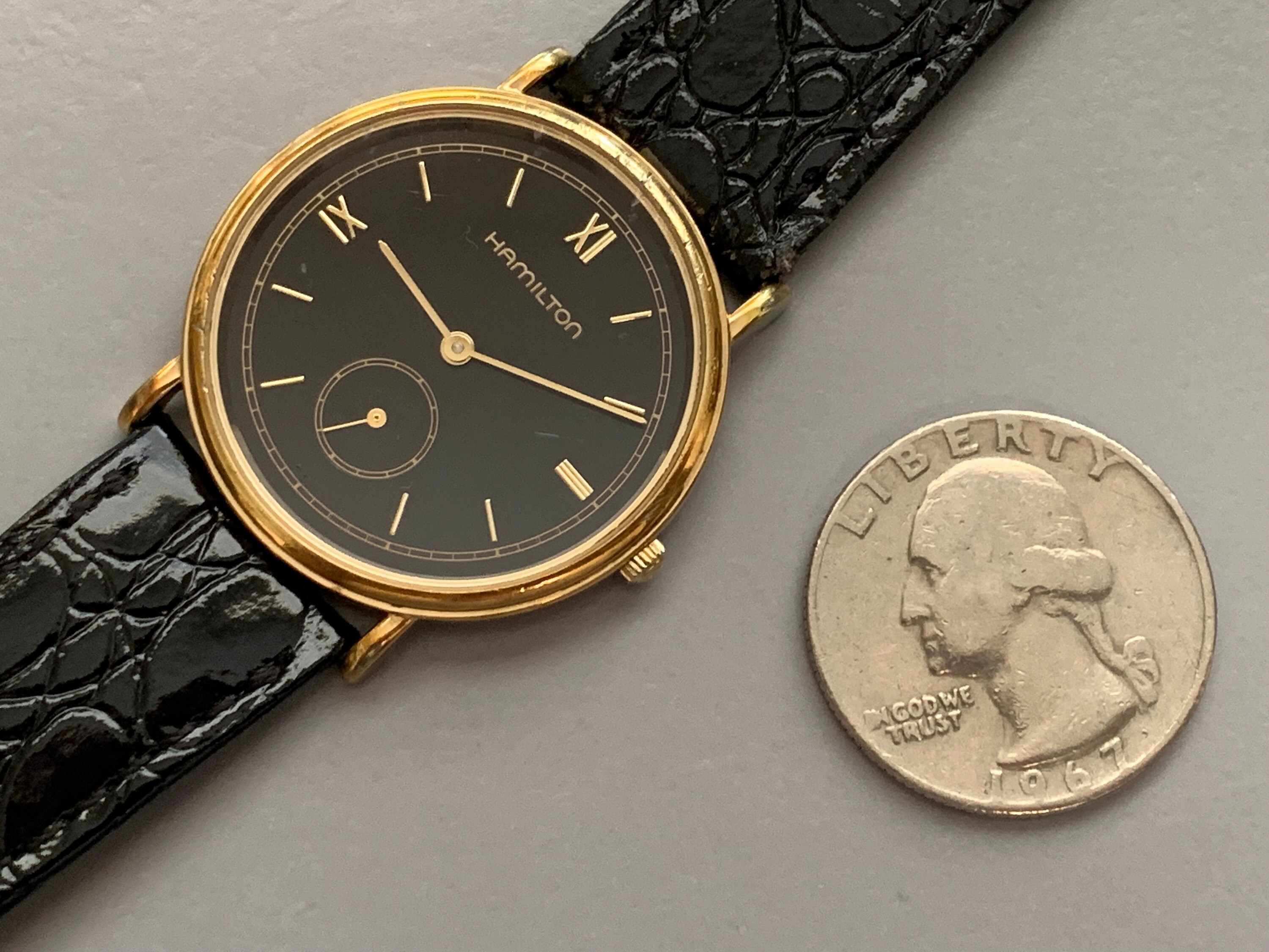 Elegant HAMILTON MENS Black Dial Registered Edition Watch, Sub Second Hand, 18K Gold Markers, Ships Free Click Item Details to Read More - Etsy Elegant HAMILTON MENS Black Dial Registered Edition Watch, Sub Second Hand, 18K Gold Markers, Ships Free Click Item Details to Read More - Etsy