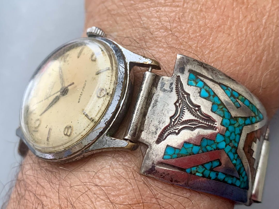 Navajo William Singer Sterling Watch Tips MENS GRUEN PRECISION