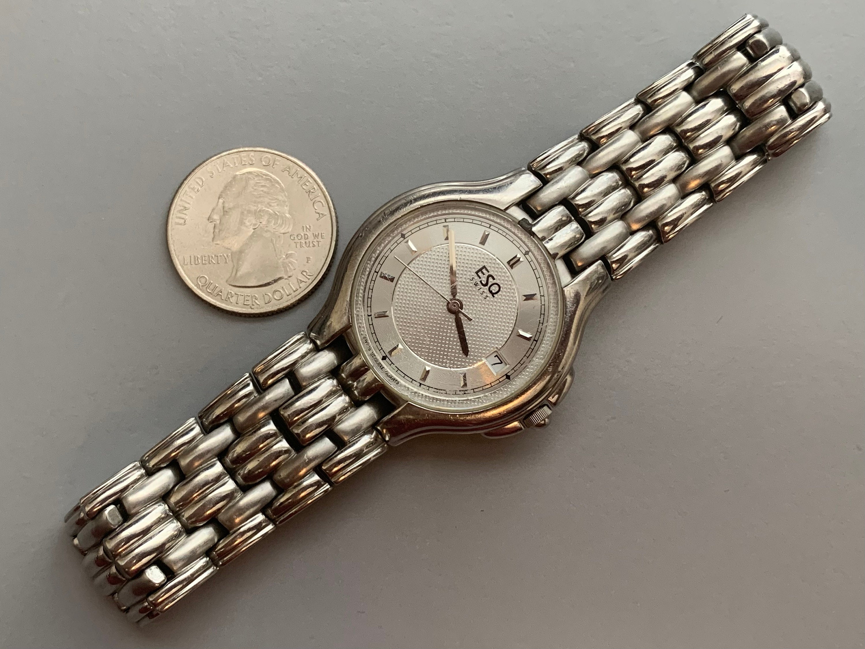 Esq by Movado ladies mirrored square dial silver tone dress watch NEW BATTERY ESQ By Movado Venture Diamonds Women main image 2