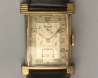 ELGIN MENS Ardmore Watch 10K Rolled Gold Art Deco, 17 Jewels Pinstripe Dial and Case, V See "Item Details" & "Learn More About This Item"