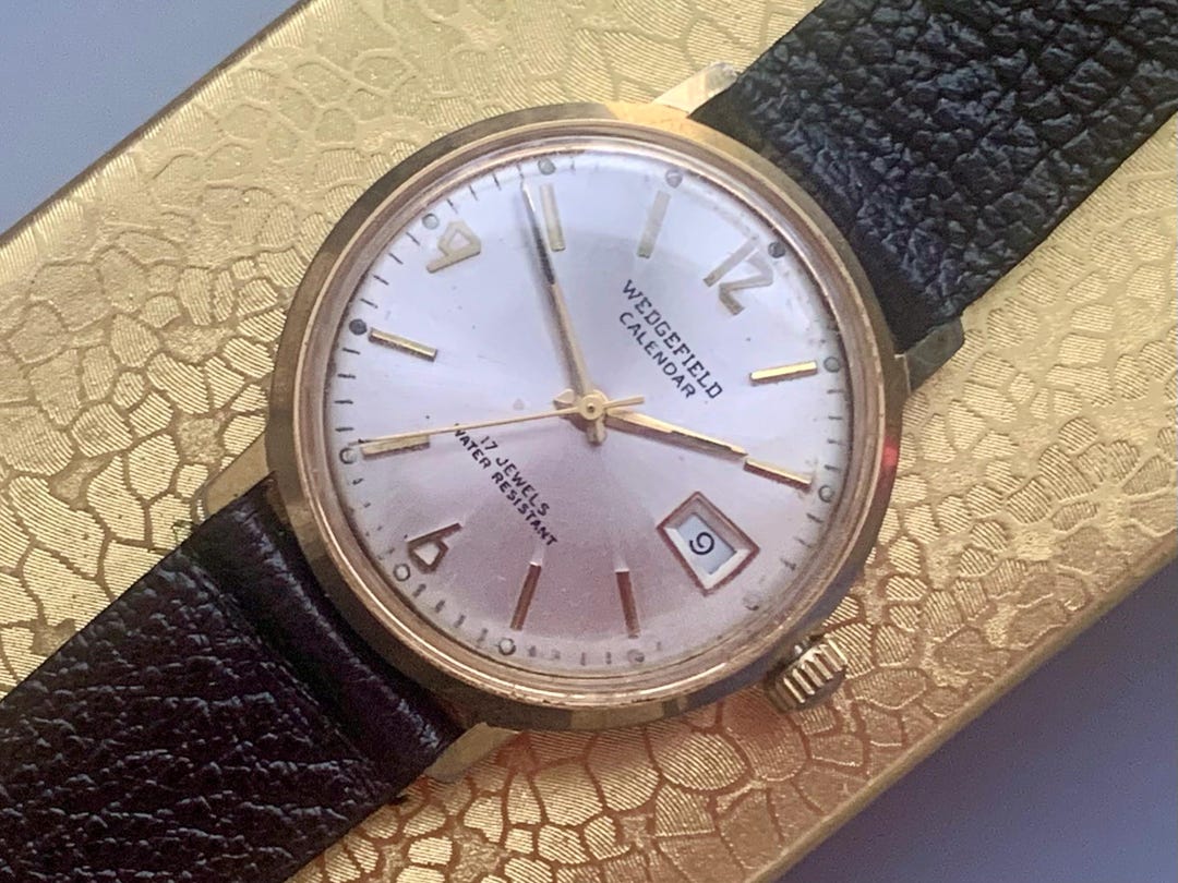 MENS WEDGEFIELD SWISS Calendar Watch Gold Plate 17 Jewels 1960s