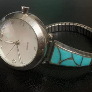 Vintage Sterling Silver Turquoise Inlay Ladies Zuni Fish Scale Watch Band Read "Item Details"