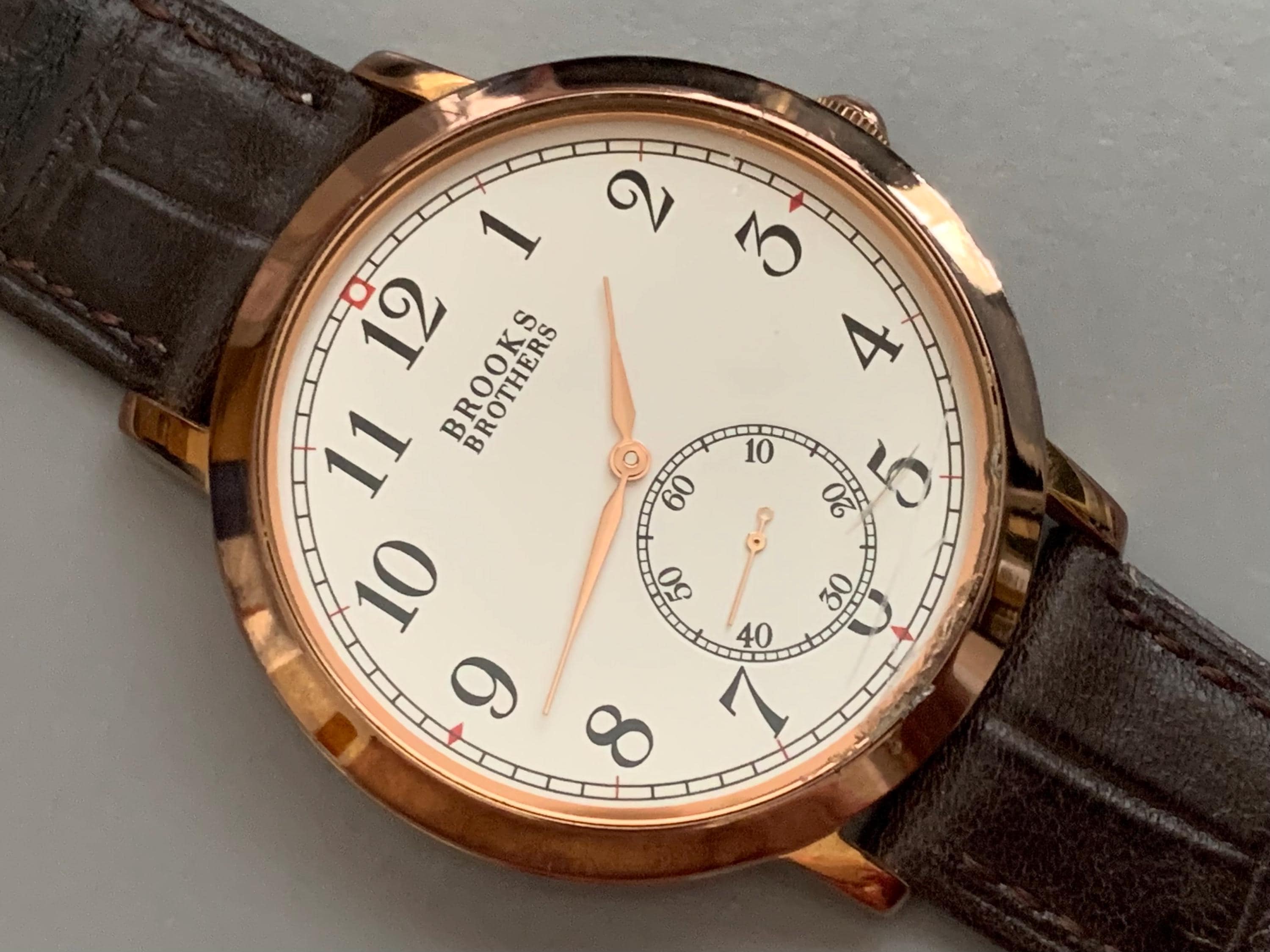 Mens Vintage Brooks Brothers Rose Gold Tone Watch: Sub Second Hand