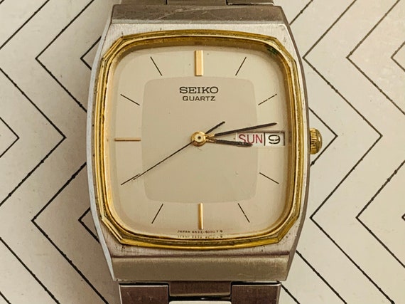 SEIKO MENS Rectangular Vintage Gold Plate Bezel Watch 2 Tone - Etsy
