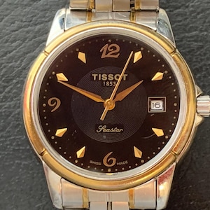 MENS 'TISSOT 1853' SEASTAR 18K Gold Plated Black Dial Watch | Click & Read "Item Details"