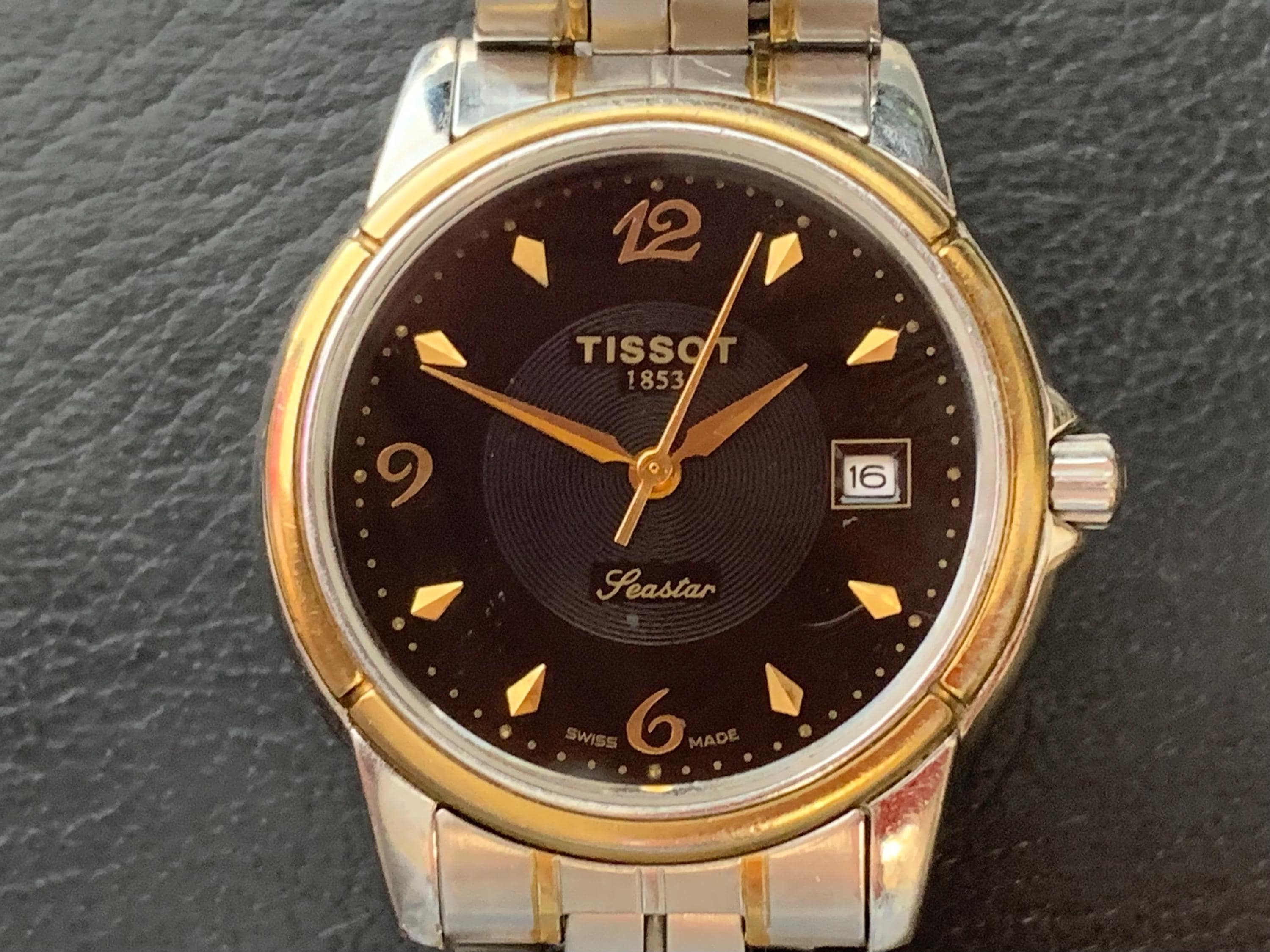 MENS 'TISSOT 1853' SEASTAR 18K Gold Plated Black Dial Watch