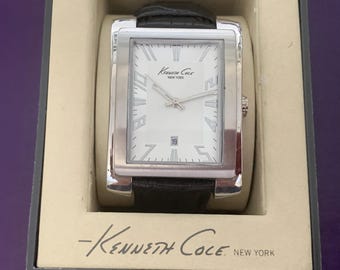 Mens Kenneth Cole New York Rectangular Date Watch Original Box | Click & Read Item Details