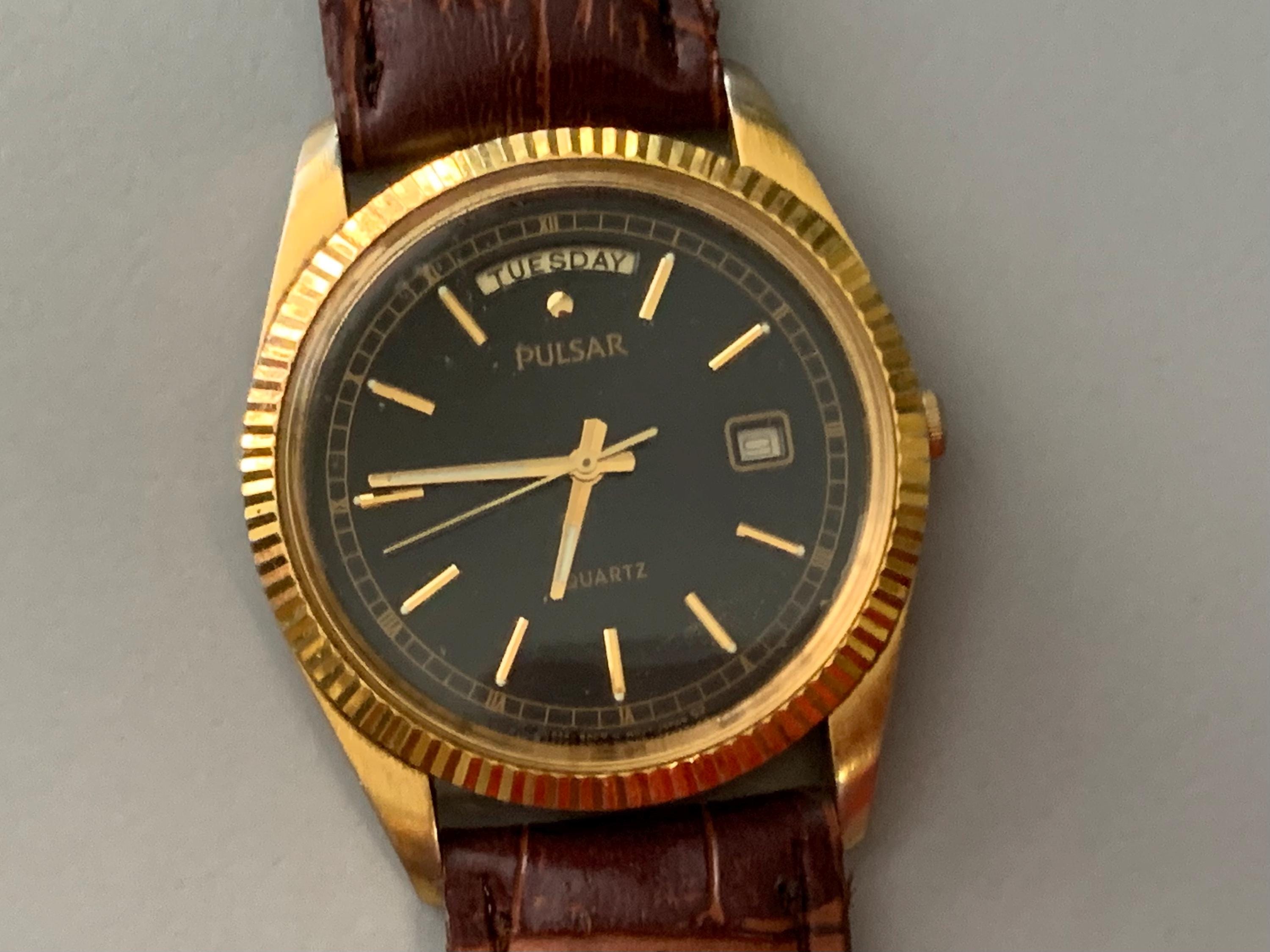 MENS PULSAR WATCH Black Dial Day Date President by Seiko | View
