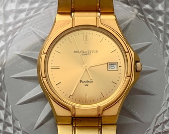 Mens SOLVIL Et TITUS Panther Watch: Gold Plate, Golden Dial, Click