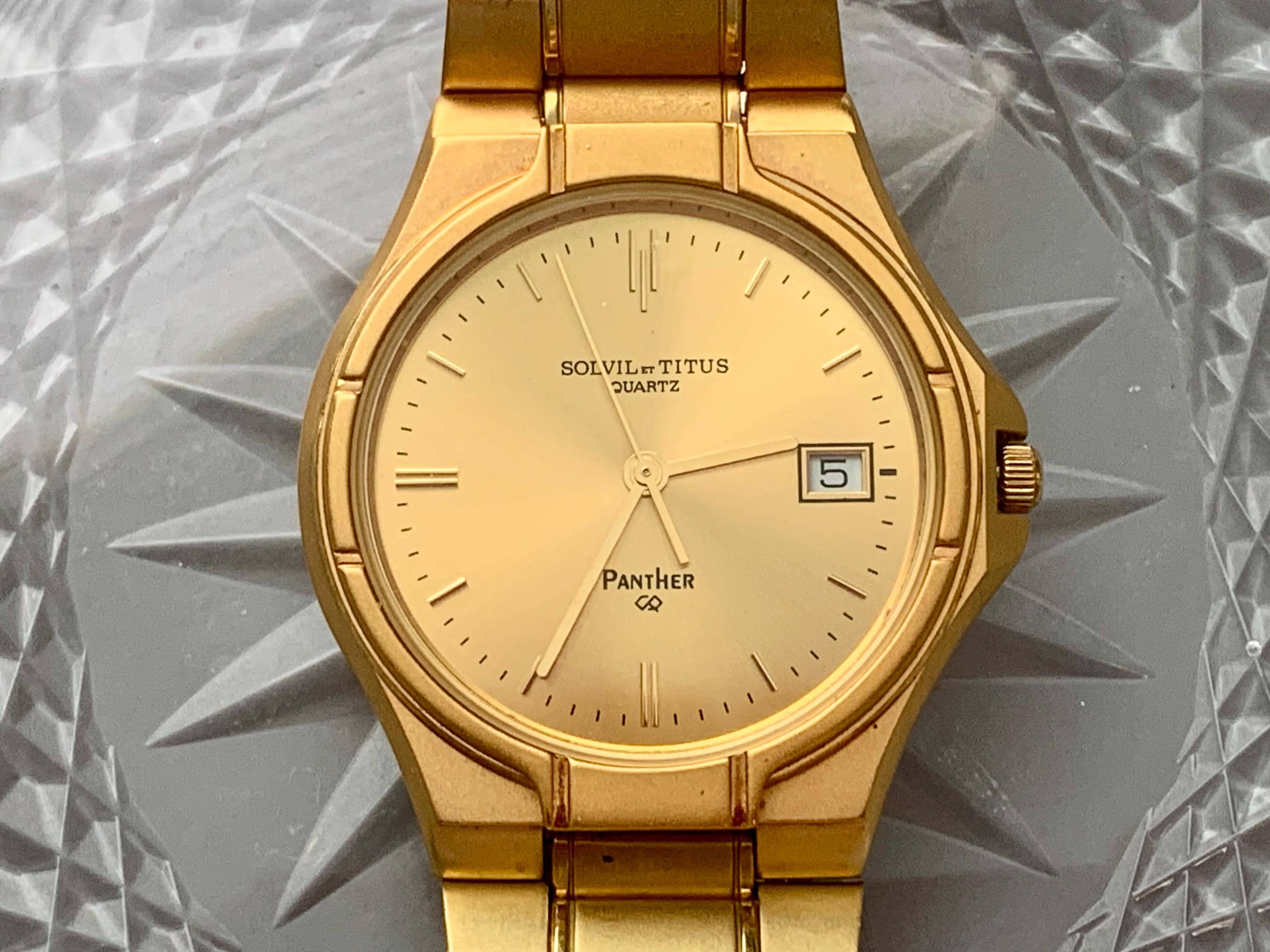 Mens SOLVIL Et TITUS Panther Watch: Gold Plate, Golden Dial, Click