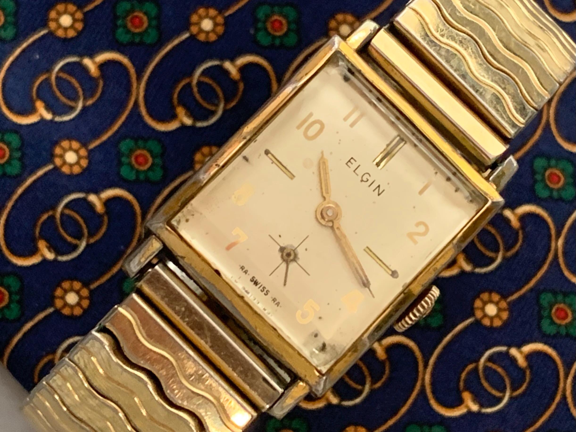 Mens Vintage Elgin Watch: Gold Plate Art Deco Swiss 17 Jewels