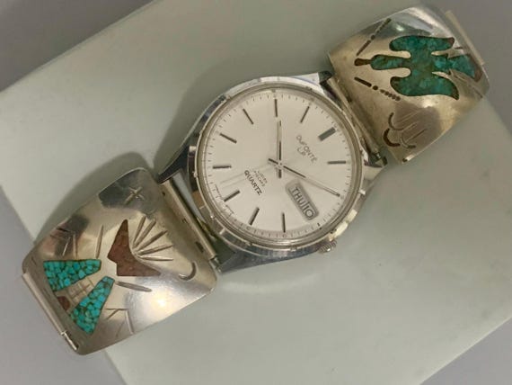 ceramica LAMAGAハンドペイントヴィンテージピッチャー Mens Navajo Tommy Singer Watch Tips Peyote Ceremony Chip Inlay