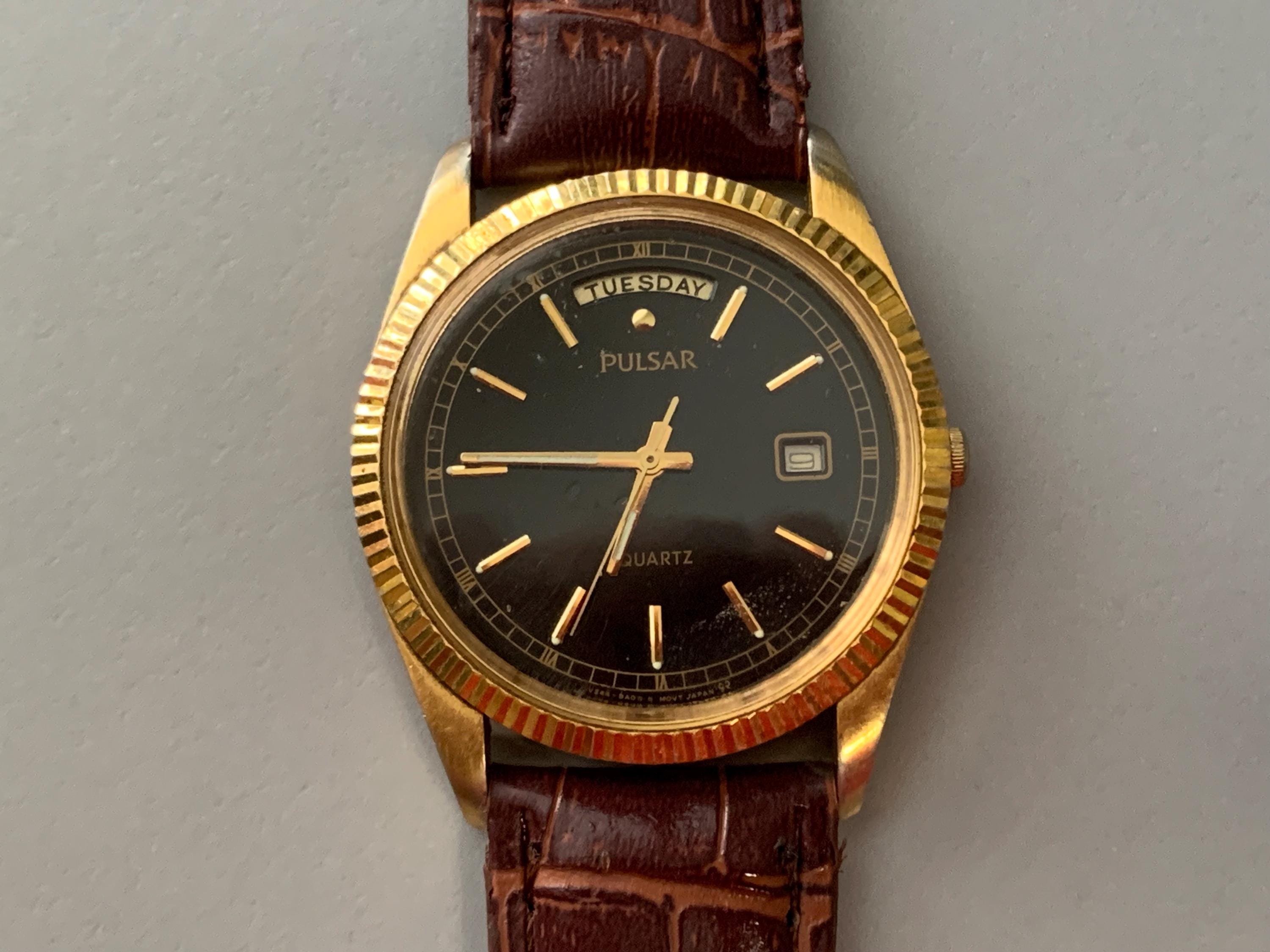 MENS PULSAR WATCH Black Dial Day Date President by Seiko | View