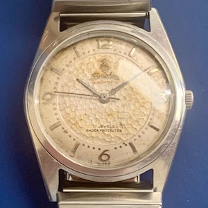 Mens Sandoz Super Thin Swiss Watch: 17 Jewels Wind Up, Textured Dial