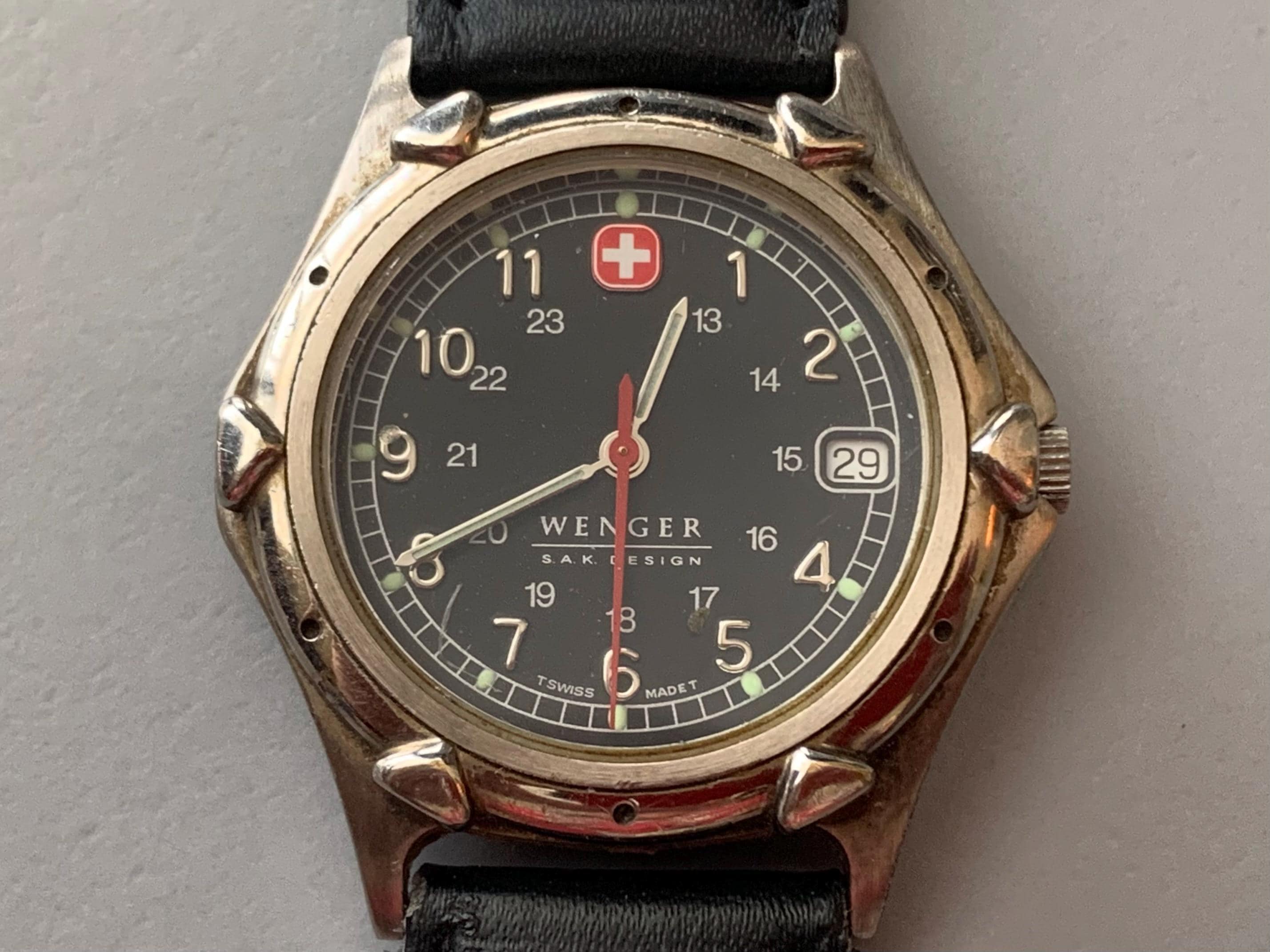 Mens SWISS ARMY Watch Wenger SAK Design Black Dial Red Cross Logo