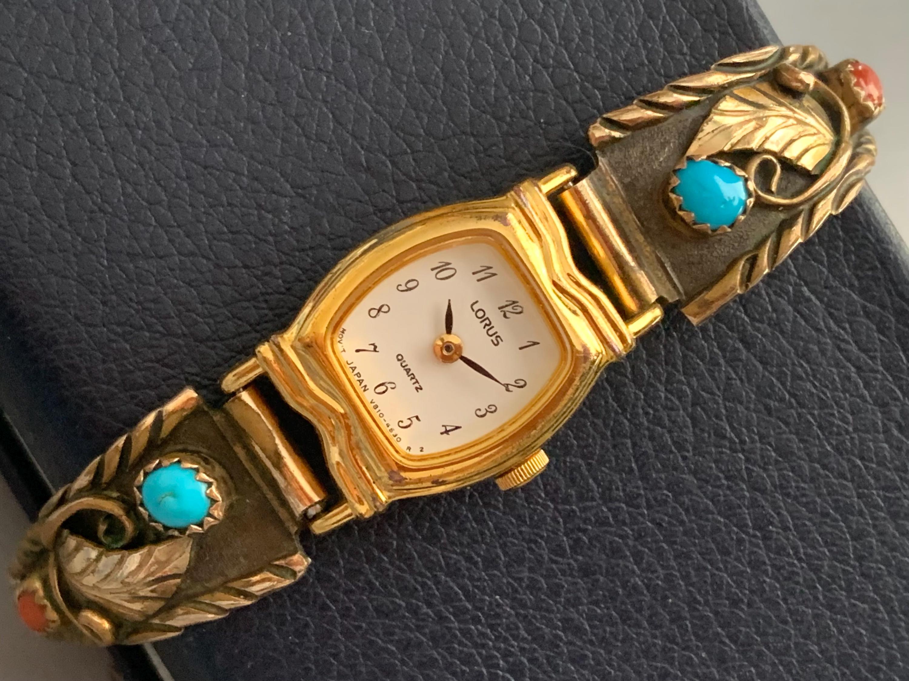 Vintage & Modern Women\'s Watch Lot of 4 Lorus Legacy Turquoise Rumors READ Womens Native American Turquoise Coral Watch Tips 12K Gold  main image 2