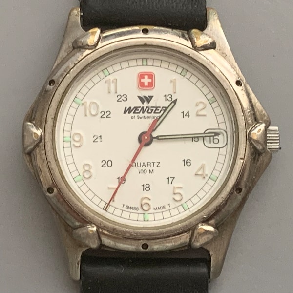 Classic Wenger SAK Swiss Army Knife White Dial MENS Vintage Watch, Sweep Second Hand, See Item Details