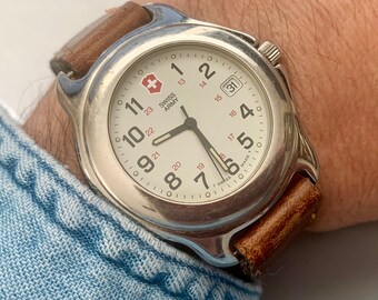 Superb Swiss Army Watch, 24 Hour Dial, Date Window Watch, MENS WATCH, VINTAGE Watch, Sweep Second Hand, Eco Friendly, Click Item Details