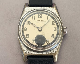 MENS WWII PIERCE "Parashock" Military Field Watch Swiss 17 Jewels | Click Item Details