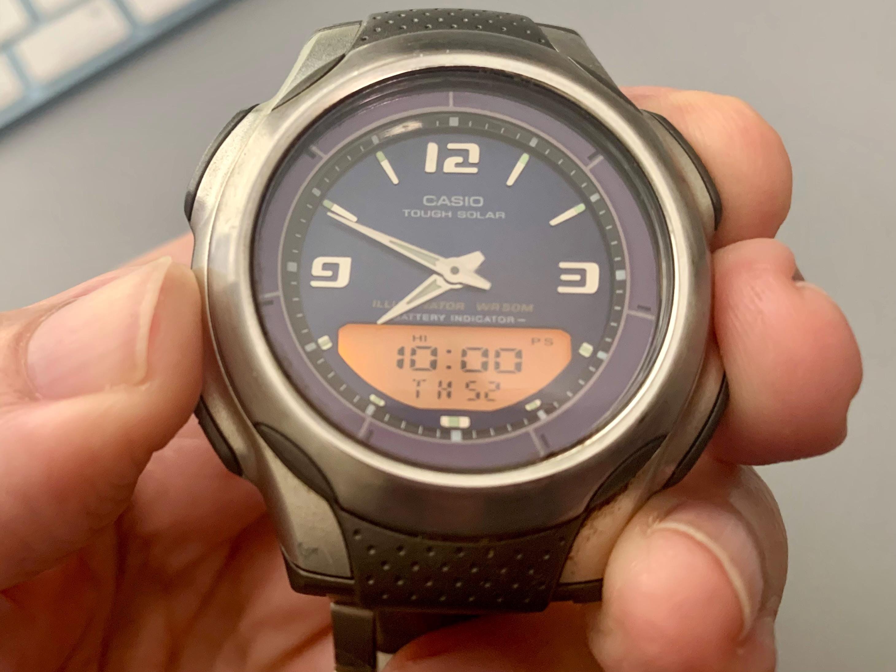 No.11 カシオ スタンダード 2790 AW-S90 電波ソーラー デジアナ メンズ腕時計 TKD 2000000 NSK Robust Casio AW-S90 2790 Digital Analog SS Blue Dial Mens Watch