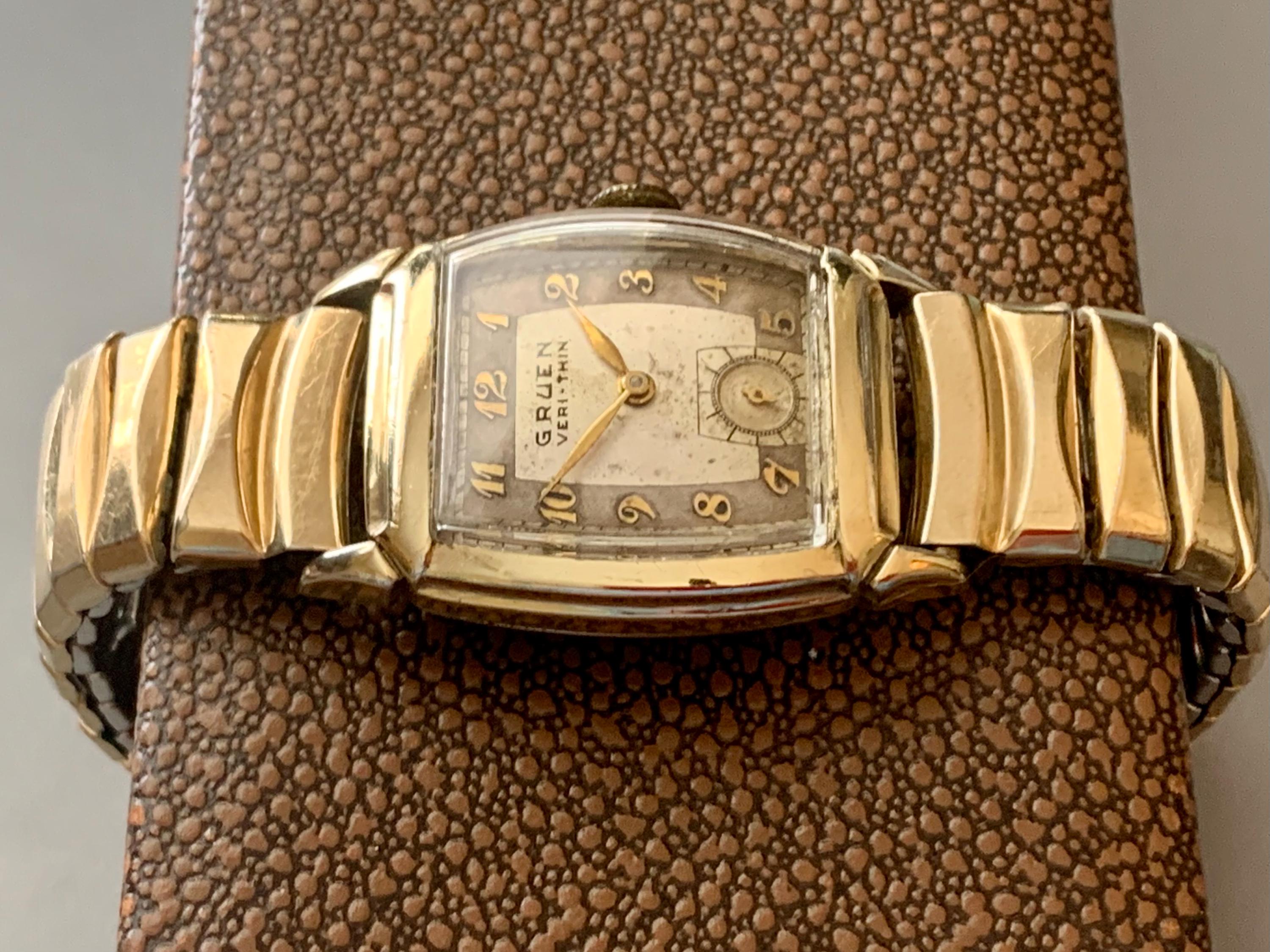 Mens Gruen Veri-thin Art Deco Watch: 10K Gold Filled, Click & Read