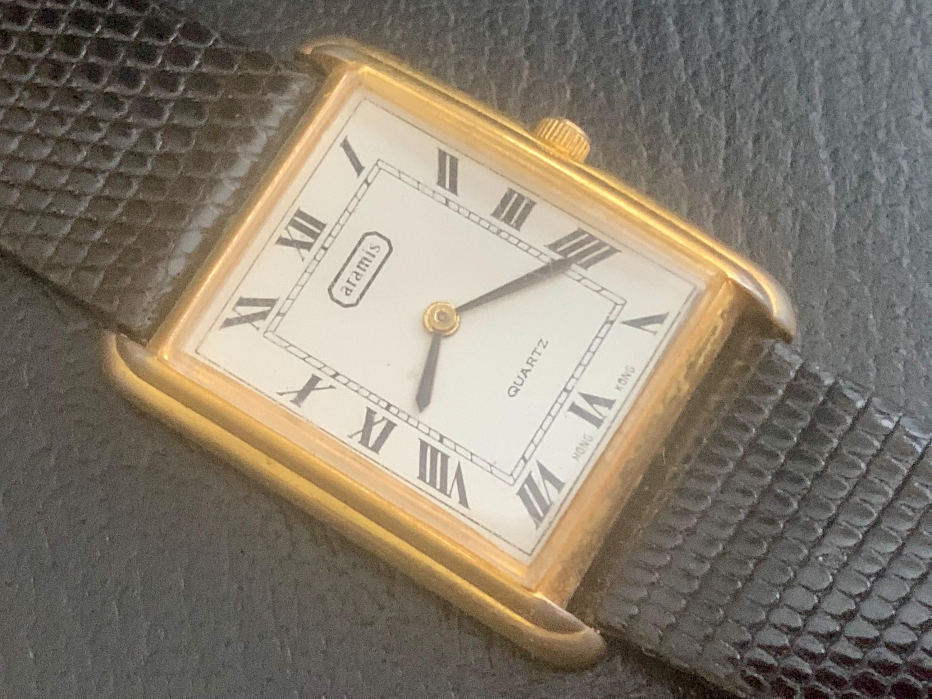 MENS Classic Rectangular ARAMIS WATCH by Helbros Gold Plated Roman
