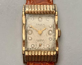 MENS GRUEN SWISS Diamond Dial Watch 10K Gold Filled Art Deco | Click ‘Item Details’