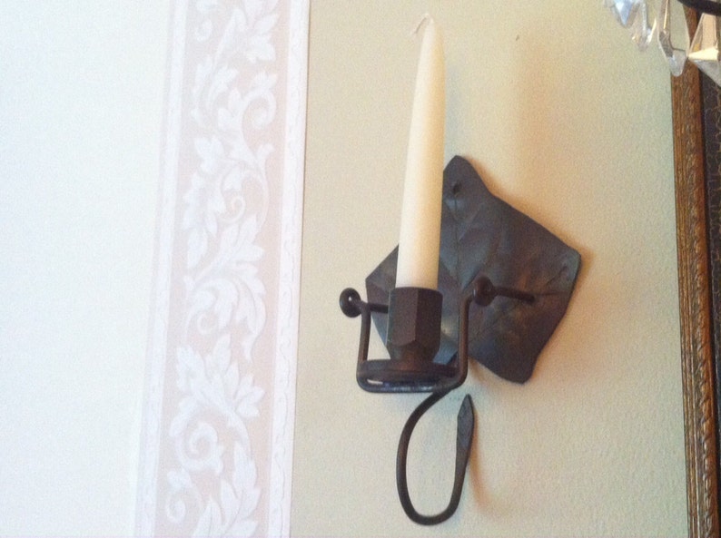 Candle Holders Classic ARTS and CRAFTS ERA Hand Wrought Bronze Swing Hand Made Ivy Leaf Hinged Sconces Pair One of a Kind