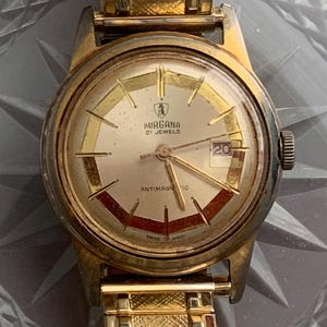 Vintage Burgana Swiss Mens Watch: 21 Jewels, Date Window, Gold Plated, 1950s