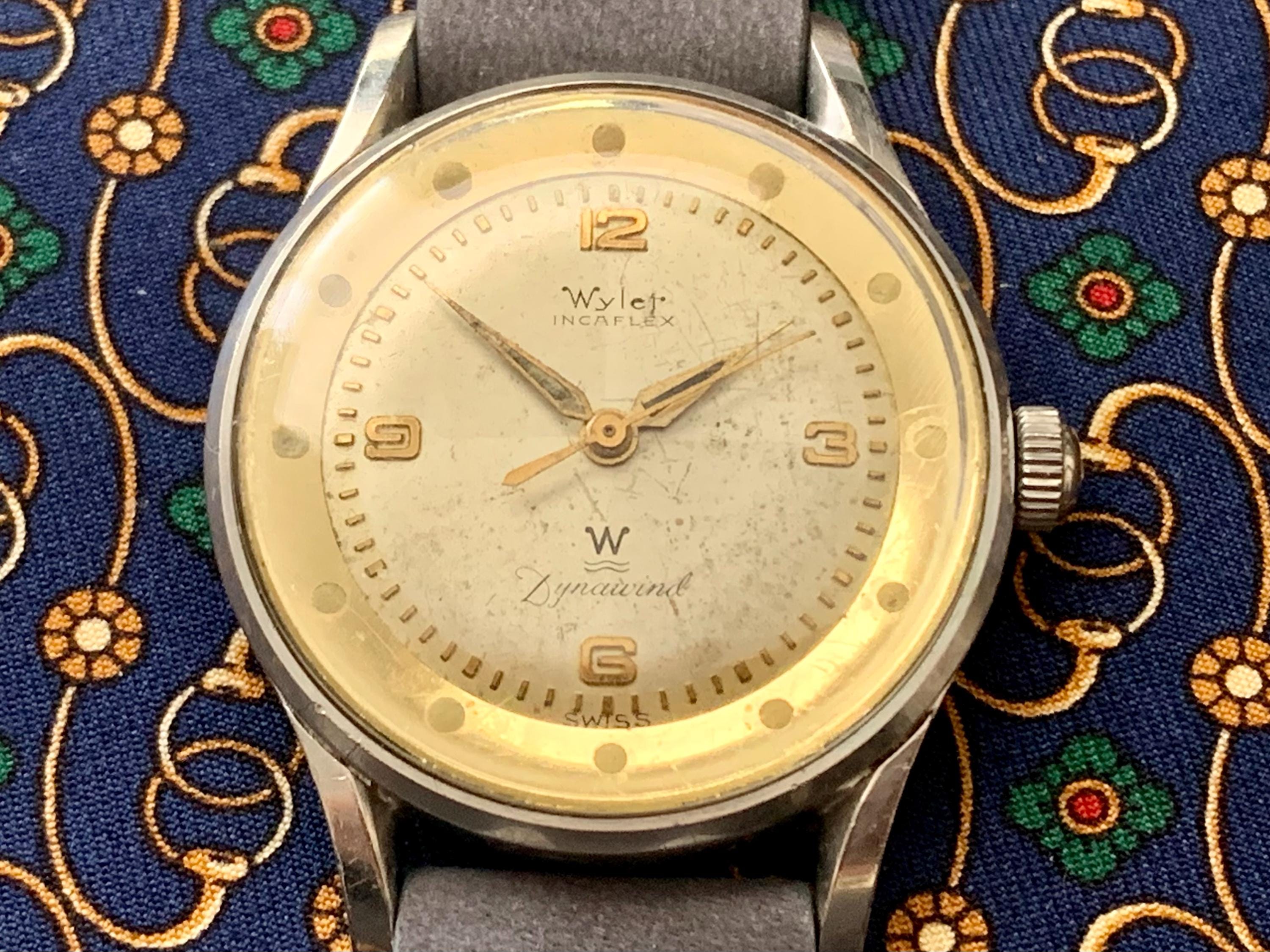 MENS SWISS WYLER Dynawind Automatic Watch Round 2 Tone Dial Sweep 
