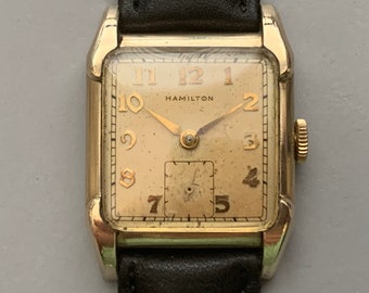 HAMILTON Dennis Mens Rectangular 17 Jewel Vintage Watch Sub Second Hand ...