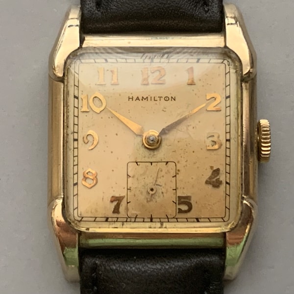 Noteworthy MENS HAMILTON LAMBERT Rectangular Vintage Watch 10K Gold Fill Sub Second Hand, Art Deco 747 17 Jewels V Click "Item Details"