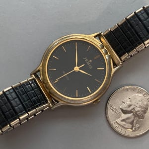 Vintage Jemis by Seiko Quartz Watch: Black Dial, Two-Tone Bezel