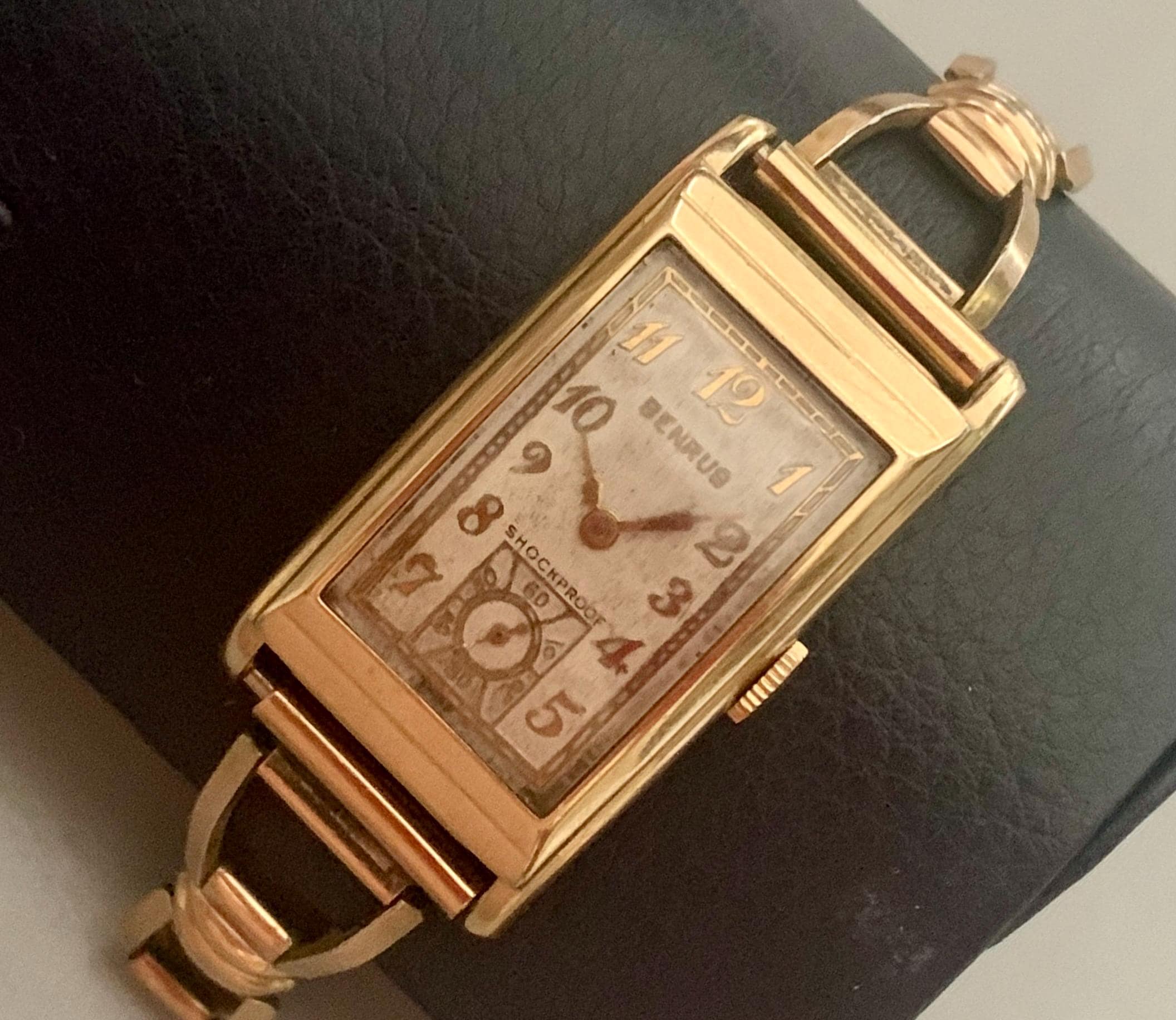 Mens BENRUS CURVEX Type WATCH Swiss Art Deco Gold Filled 17J, View